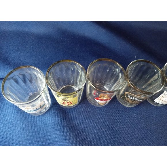 Lot of 6 Alcohol Brand Vintage Look Gold‎ Trim Shot Glasses -Faded Trim (10b1) - Picture 5 of 8